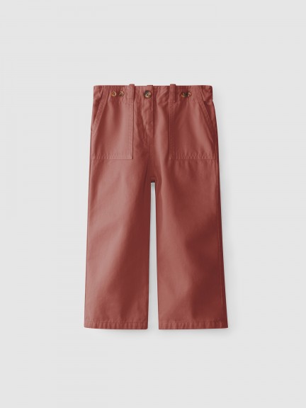 Wide leg twill pants with pockets