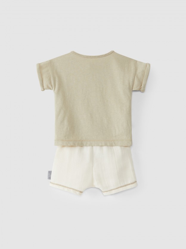 Textured muslin shorts and T-shirt set
