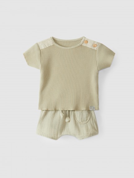 Kit cales musseline e t-shirt algodo canelado