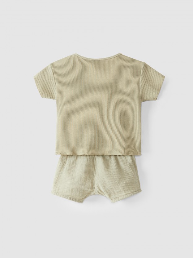 Kit cales musseline e t-shirt algodo canelado