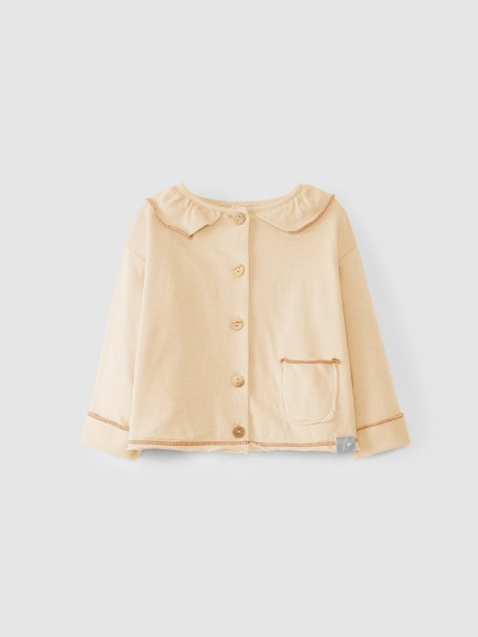 Cotton jacket with ruffled collar