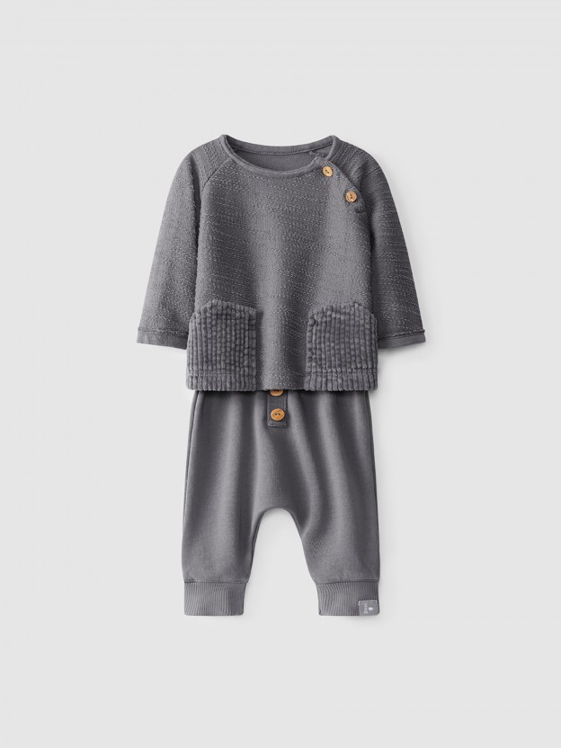 Kit sweat en peluche texture + pantalon