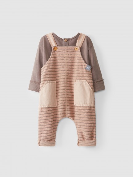 Striped fleece dungarees and sweat kit