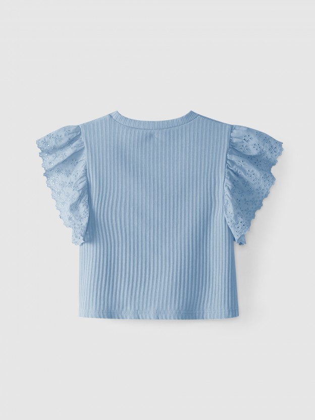 T-shirt with embroidered sleeves