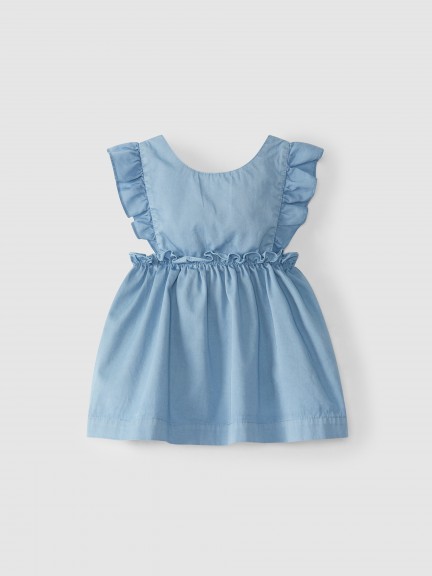 High-waisted, underbust skirt with suspenders, with ruffle