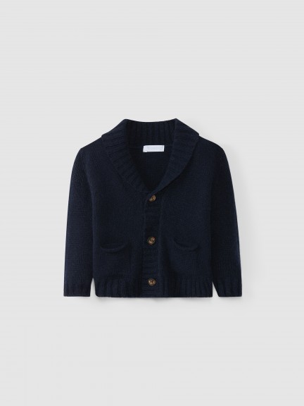 Knitted coat with cashmere lapel collar
