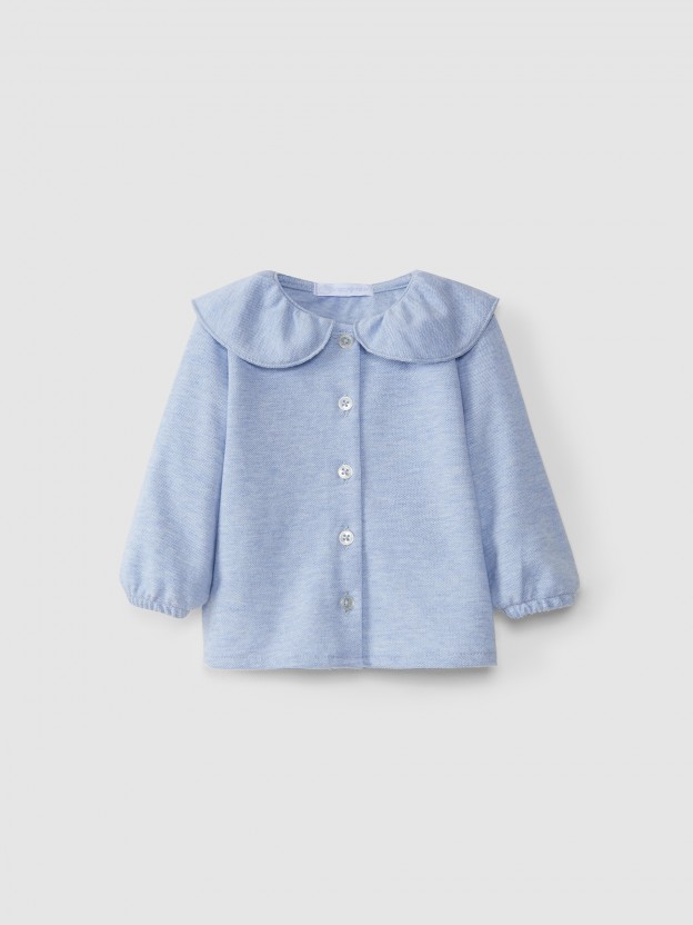 Piqu Oxford blouse with ruffled collar
