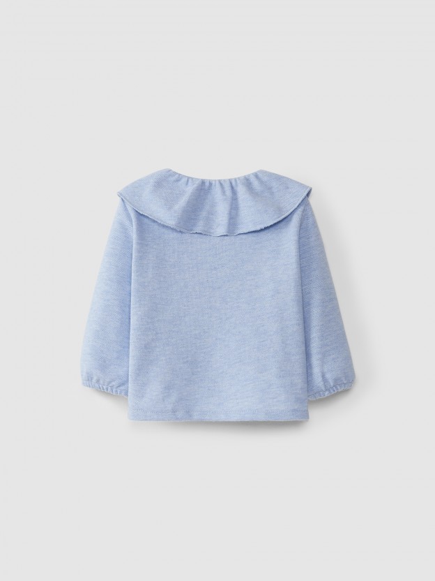 Piqu Oxford blouse with ruffled collar