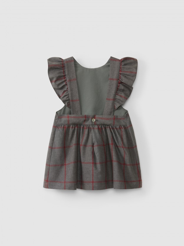 Pinafore dress with ruffle and embroidery