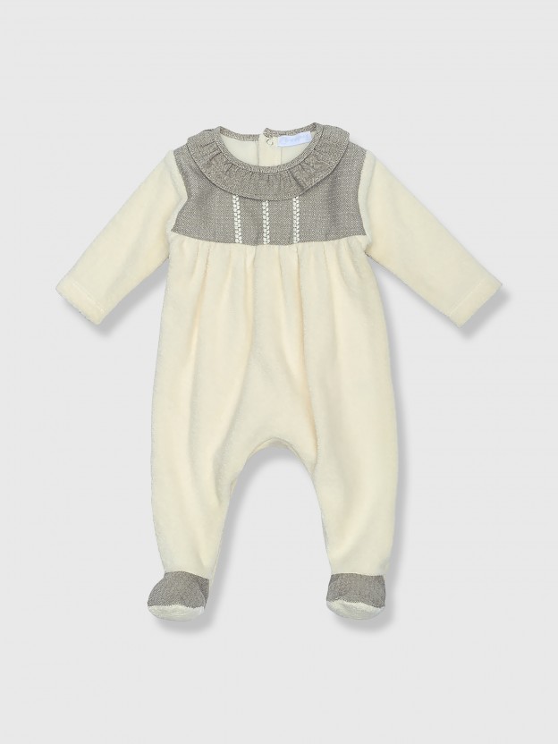 Terrycloth babygrow with ruffled collar