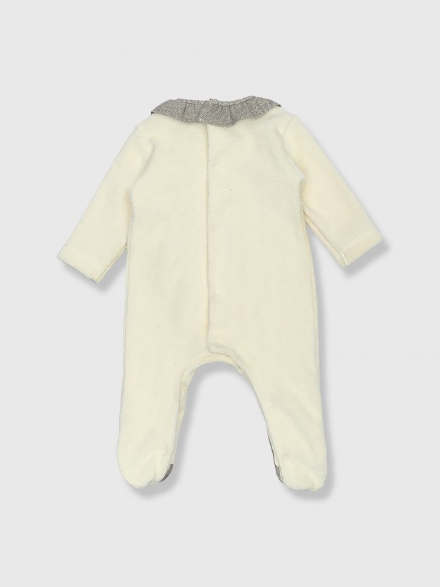 Terrycloth babygrow with ruffled collar