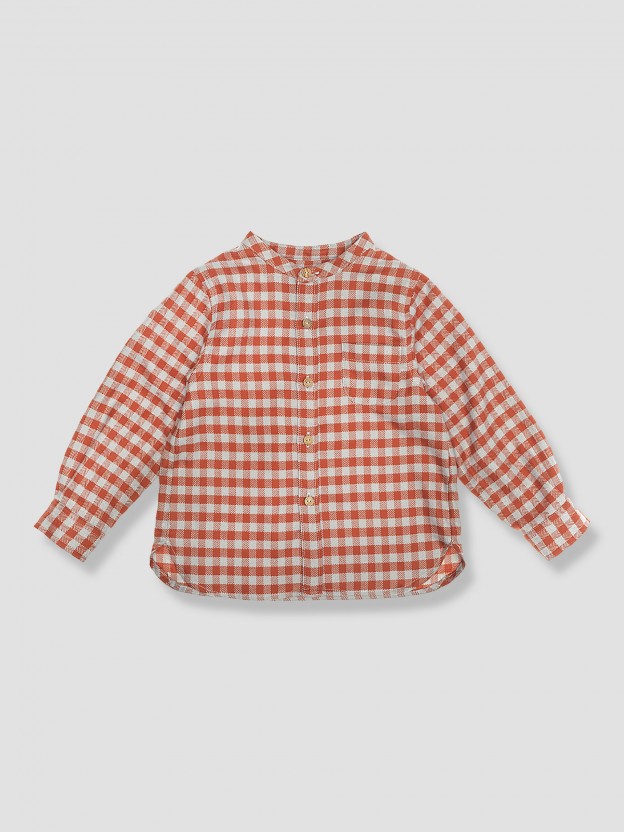 Flannel mandarin collar shirt