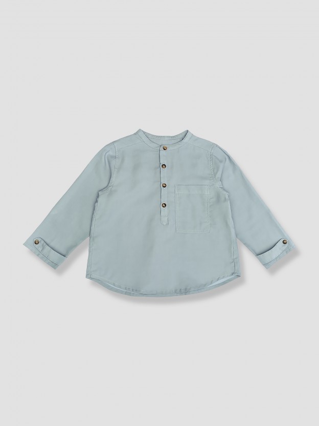 Mandarin collar shirt with pocket
