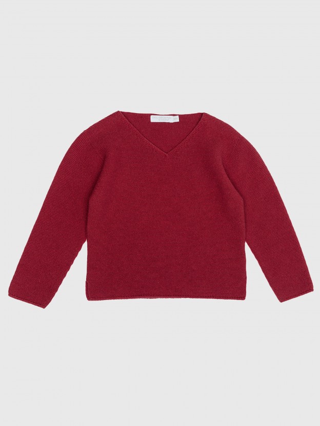 Knitted jumper with v-neck