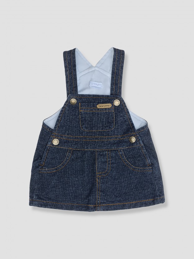 Denim-like cotton  high-waisted under-bust skirt with suspenders