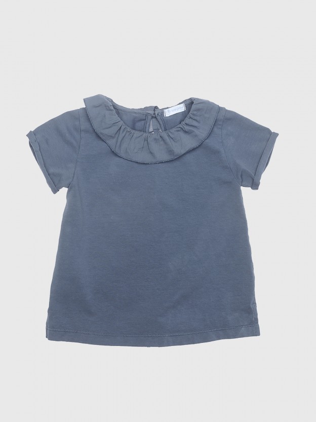 T-shirt with frill collar