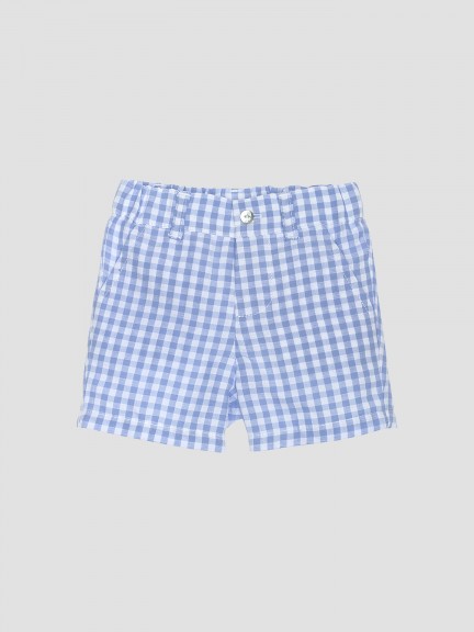 Gingham cotton and linen shorts