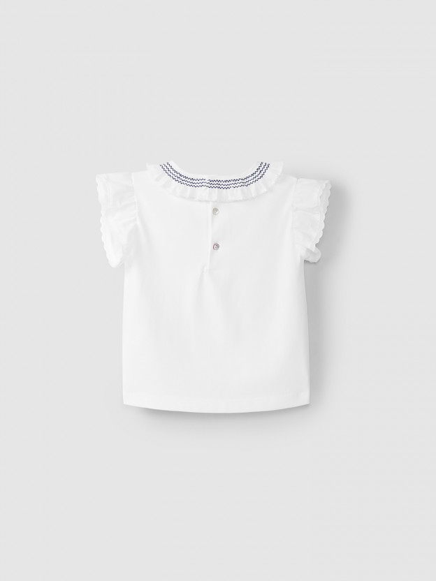 Blouse ruffled collar & embroidered smock