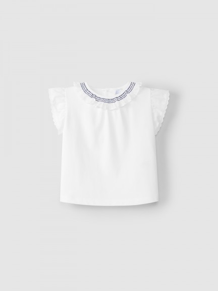 Blusa gola folho com bordado de smocks