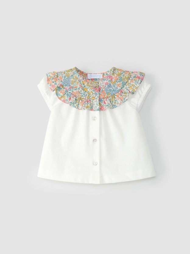 Cotton blouse with floral Liberty chest