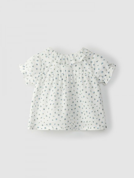 Cotton flowered blouse with ruffled collar