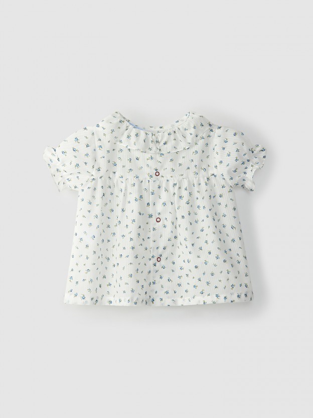 Blusa de algodn con flores y cuello de volantes