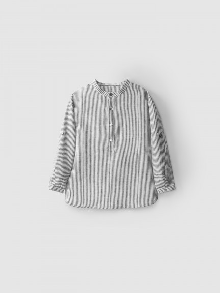 Tunic style linen shirt with mao collar