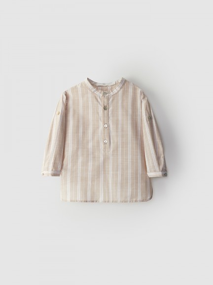 Tunic style striped shirt with mao collar