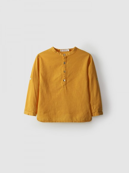 Camisa tipo tnica de linho com gola mao