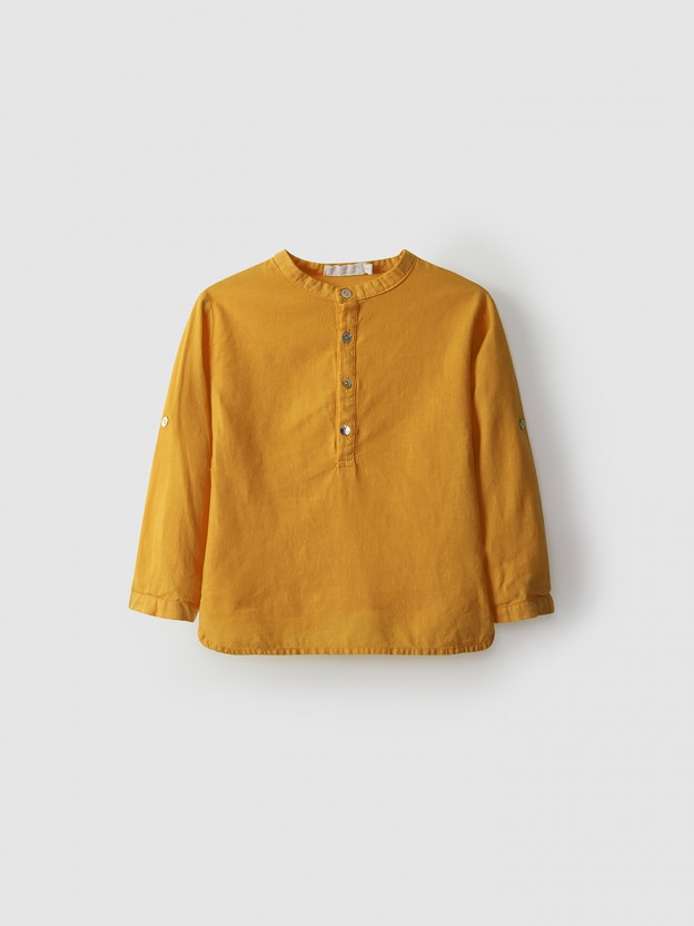 Camisa tipo túnica de linho com gola mao Camisa tipo túnica de linho com gola mao