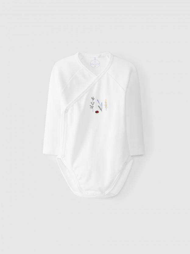 Embroidered crossover bodysuit