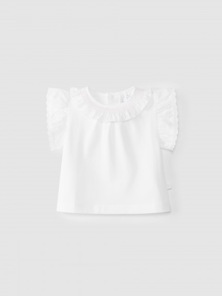 Blouse ruffled collar & embroidered smock