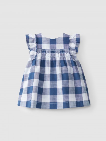Gingham dress with embroidered smock