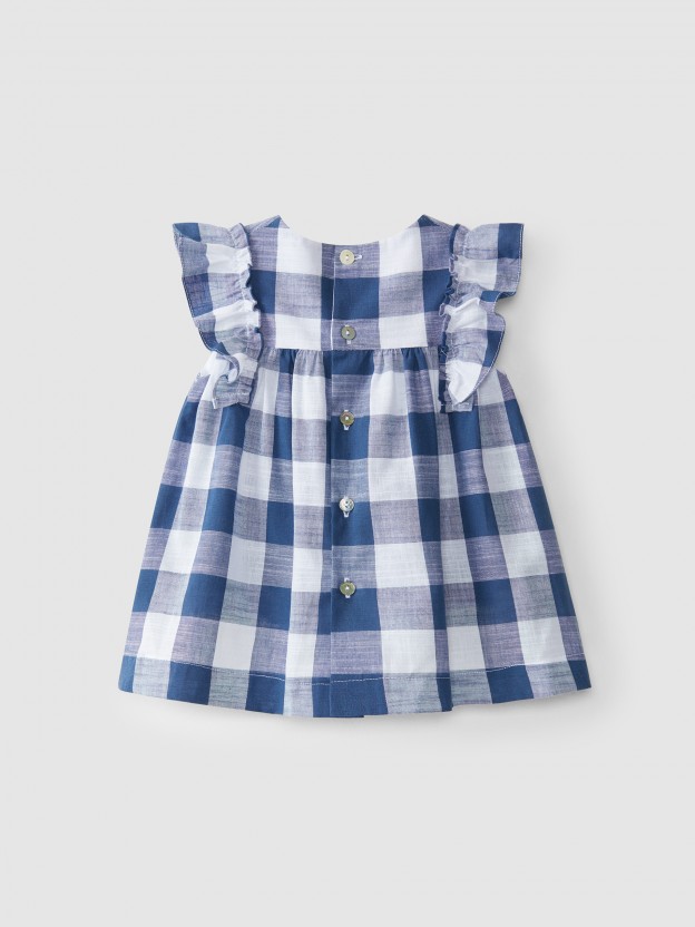 Gingham dress with embroidered smock