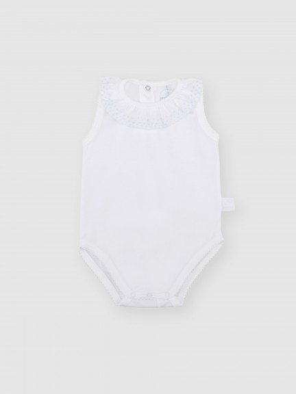 Singlet bodysuit with english embroidered collar