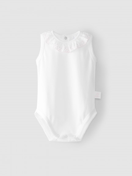 Singlet bodysuit with english embroidered collar