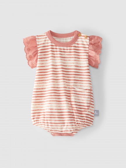 Striped shortie with embroidered ruffled sleeves