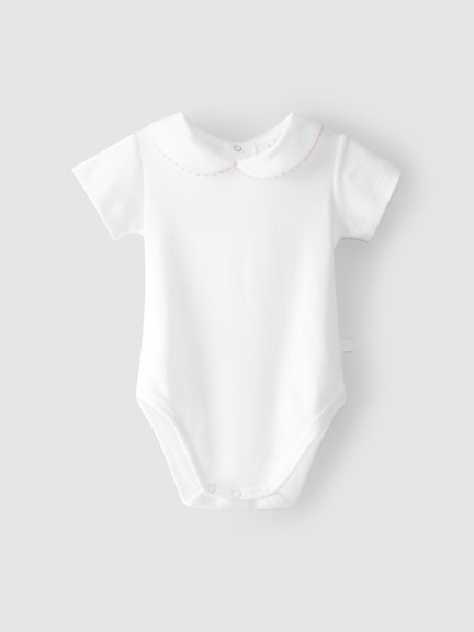 Short-sleeved bodysuit with Peter Pan collar