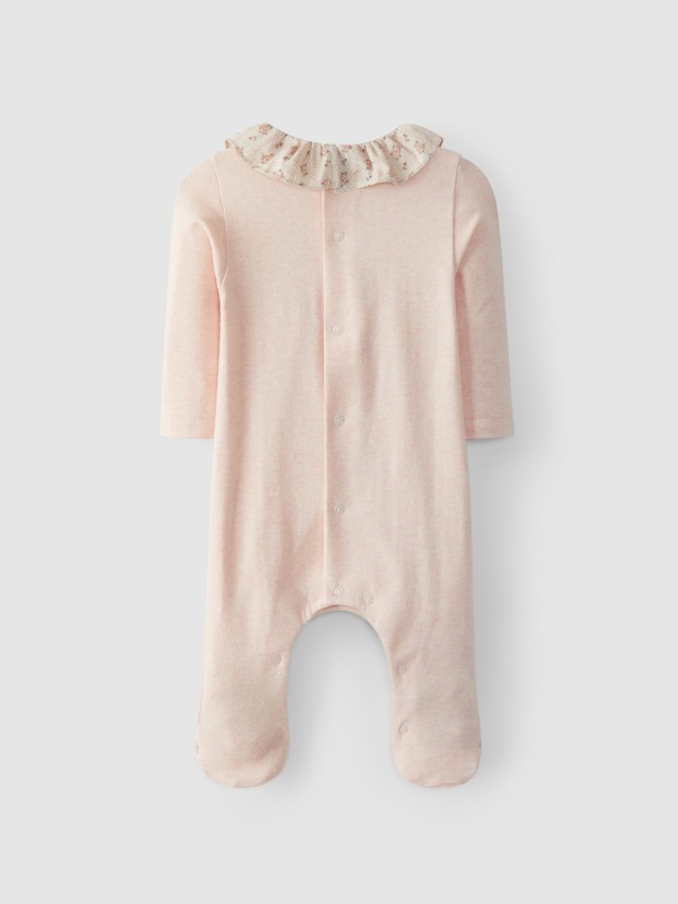 Babygrow gola de folho às flores Babygrow gola de folho às flores