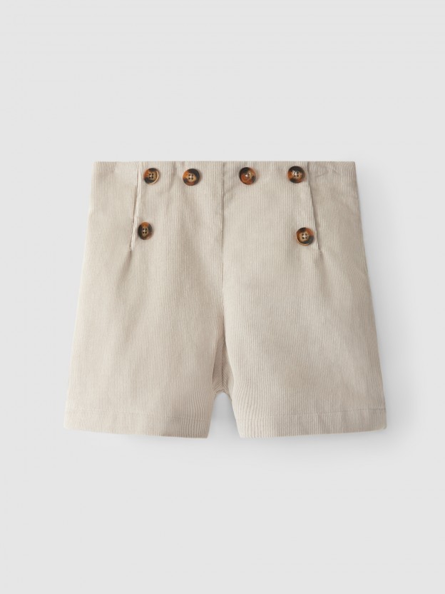 Corduroy shorts with decorative buttons