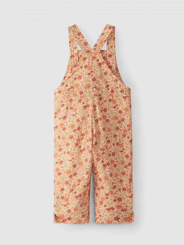 Floral micro-corduroy dungarees
