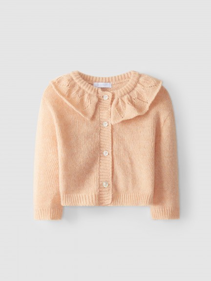 Knitted cardigan with ruffled collar