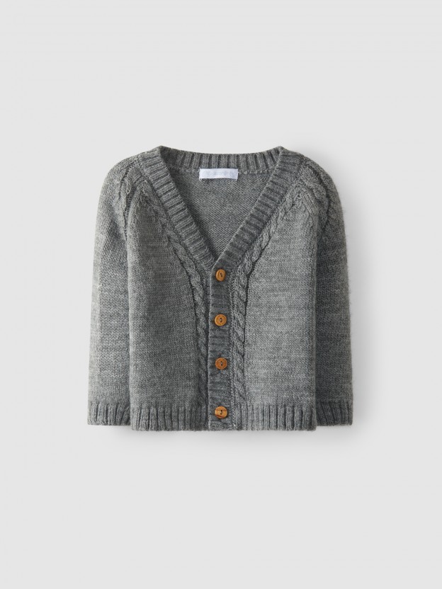 Knitted cardigan with braided detail