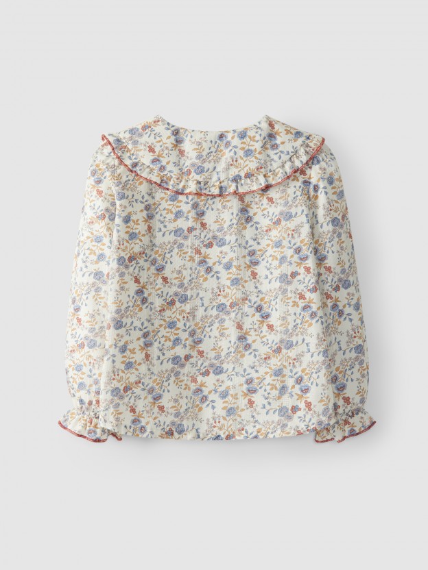 Textured cotton floral blouse