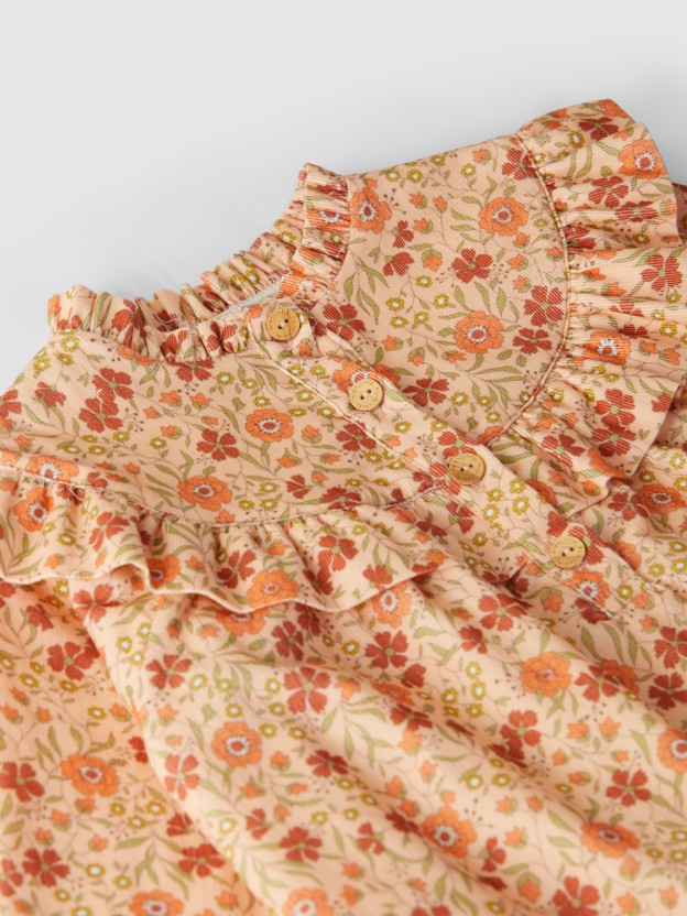 Robe velours micro-côtelé à fleurs
