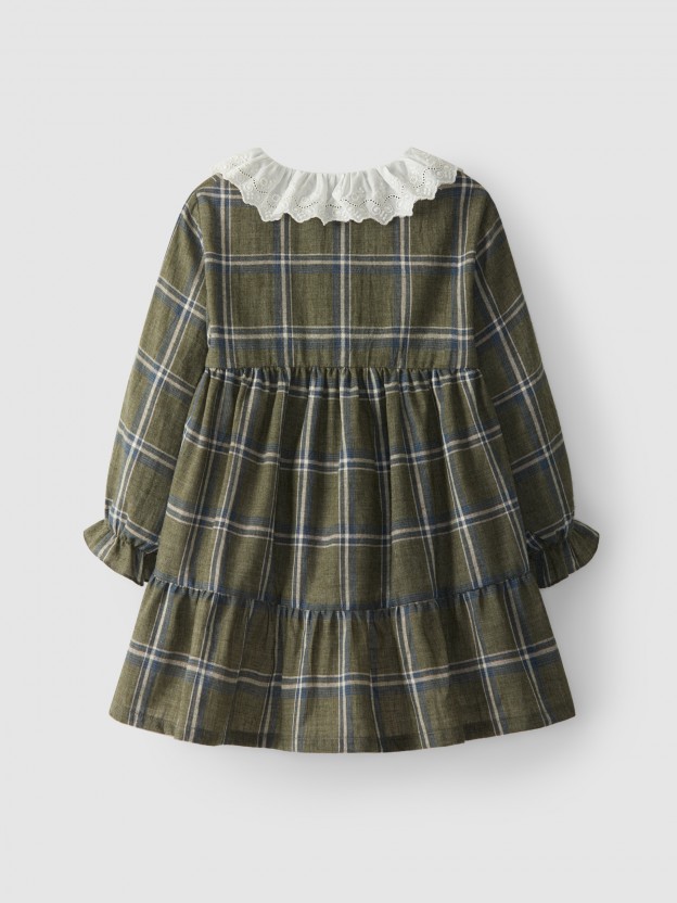 Plaid dress embroidered collar