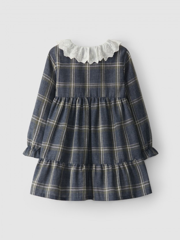 Plaid dress embroidered collar Plaid dress embroidered collar
