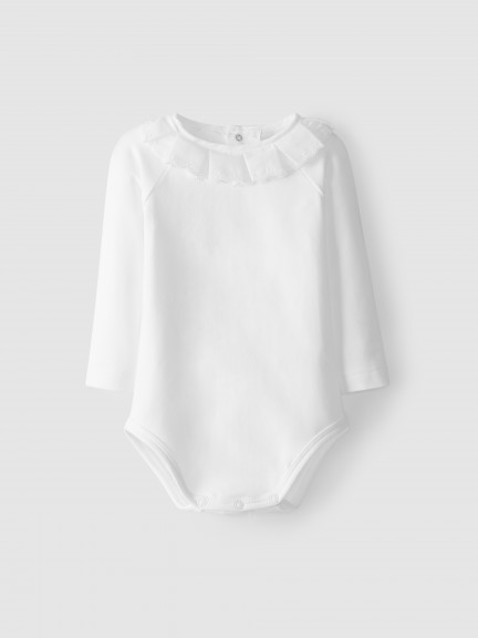 Bodysuit with ruffled embroidered collar
