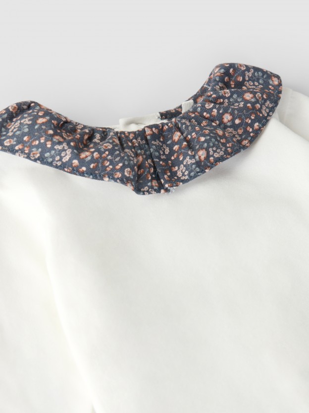 Bodysuit floral ruffled collar