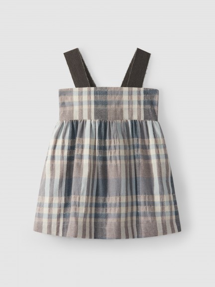 Plaid high-waisted, under-bust skirt with suspenders